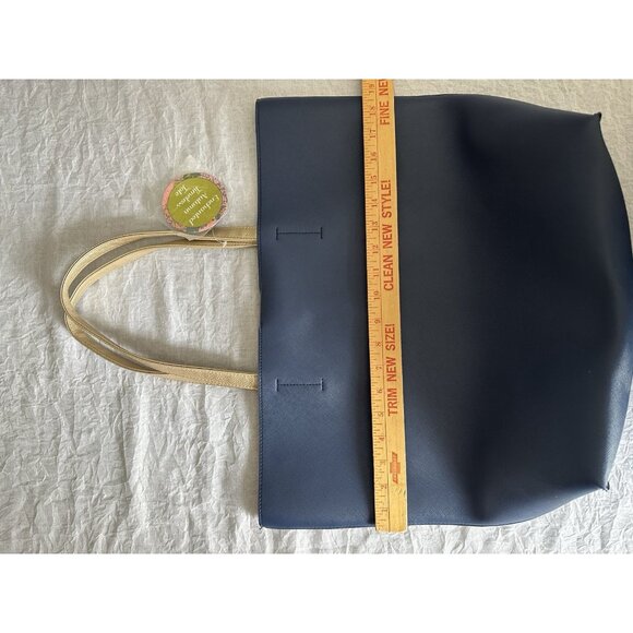 NWT NEW Enchanted Autumn Timeless Tote Bag Navy Blue Felt Green‎ Lining Pocket - Picture 4 of 8